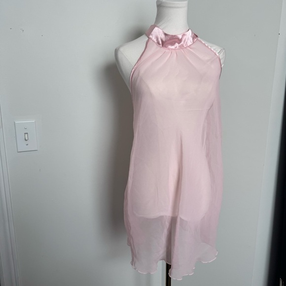 Y2K Elegant Pink Halter Dress Slip Mini Sheer Lingerie coquette Fairycore S\M - Picture 3 of 6
